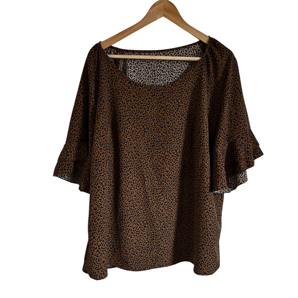 Shein‎ Curve Leopard Print Ruffle Sleeve Blouse Top Plus Size 1XL